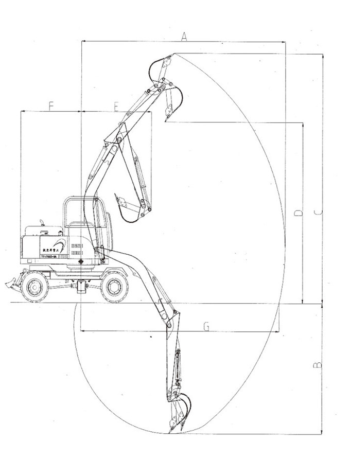 乐虎88国际DLS865-9A 5.8吨轮式液压挖掘机工作范围