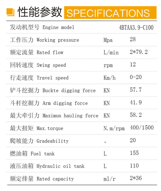 乐虎88国际DLS100-9A 9.7吨轮式液压挖掘机性能参数
