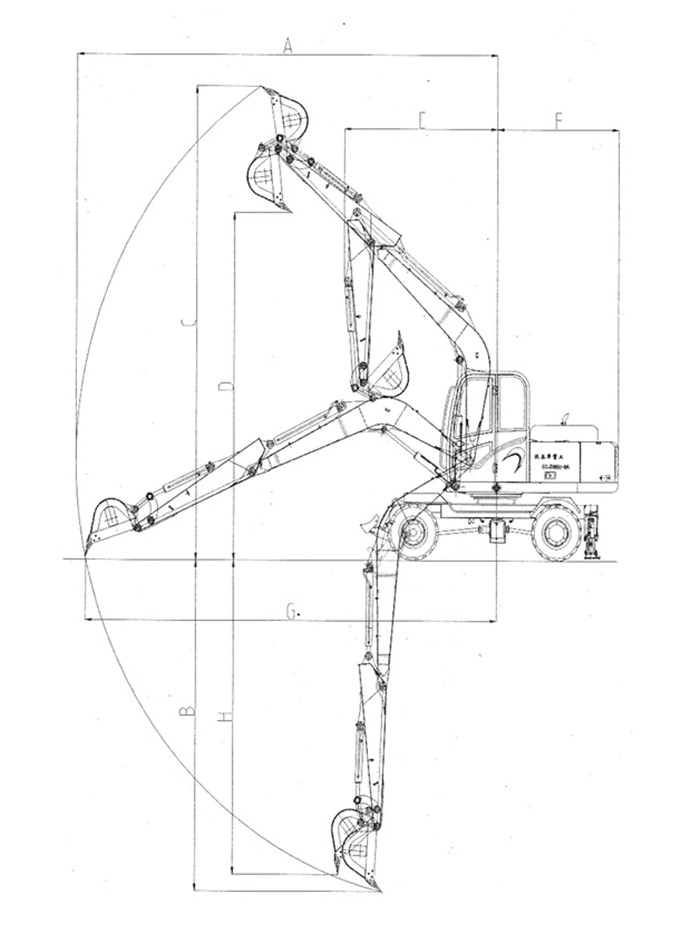 乐虎88国际DLS880-9A 7.2吨轮式液压挖掘机工作范围
